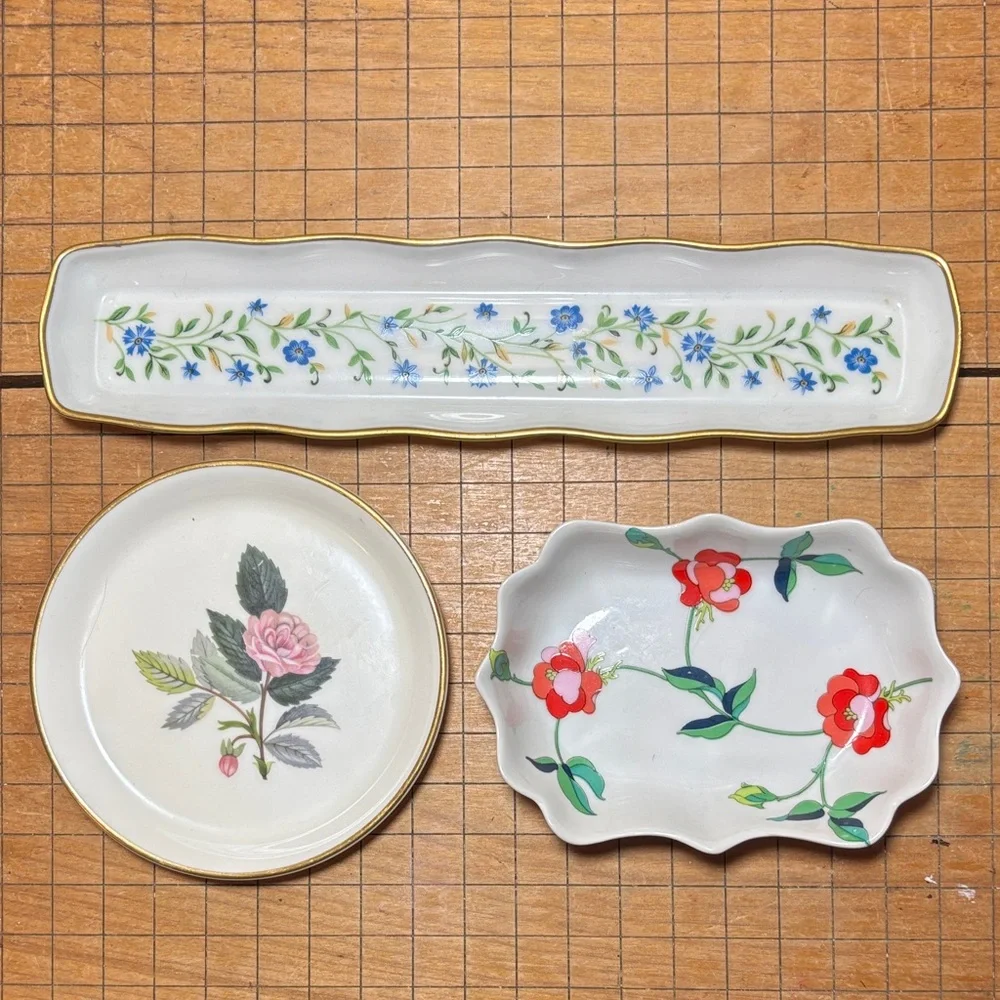 Wedgwood Hathaway Rose Dish, Limoges Tray and Toscany Collection Trinket Holder